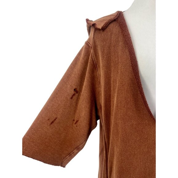 Free People Distressed Raw Hem Casual Boho Enchanted Hooded Relaxed Sweater - Picture 5 of 16